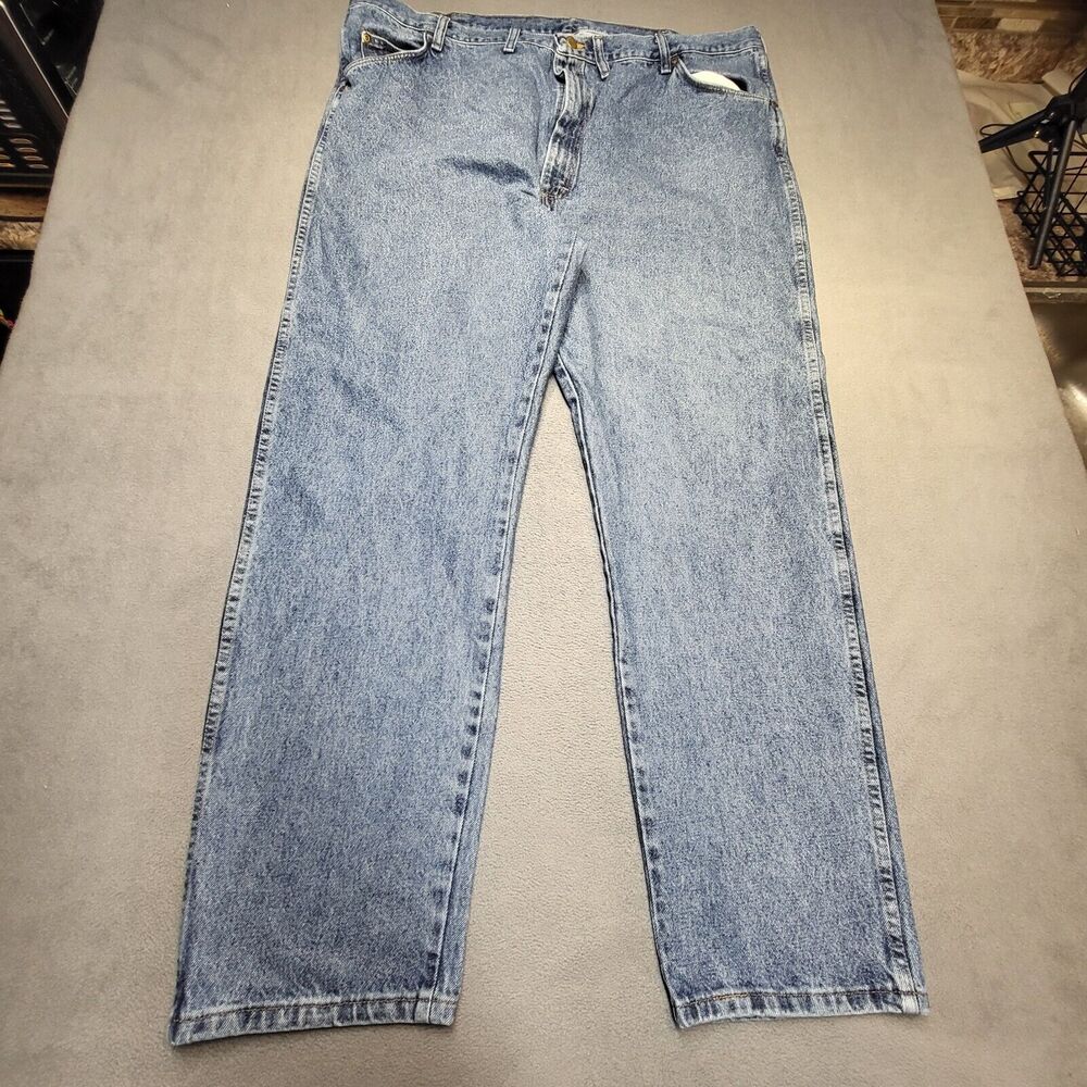 Wrangler Jeans Mens 44x32‎ Blue Denim Regular Fit Straight Leg Distressed